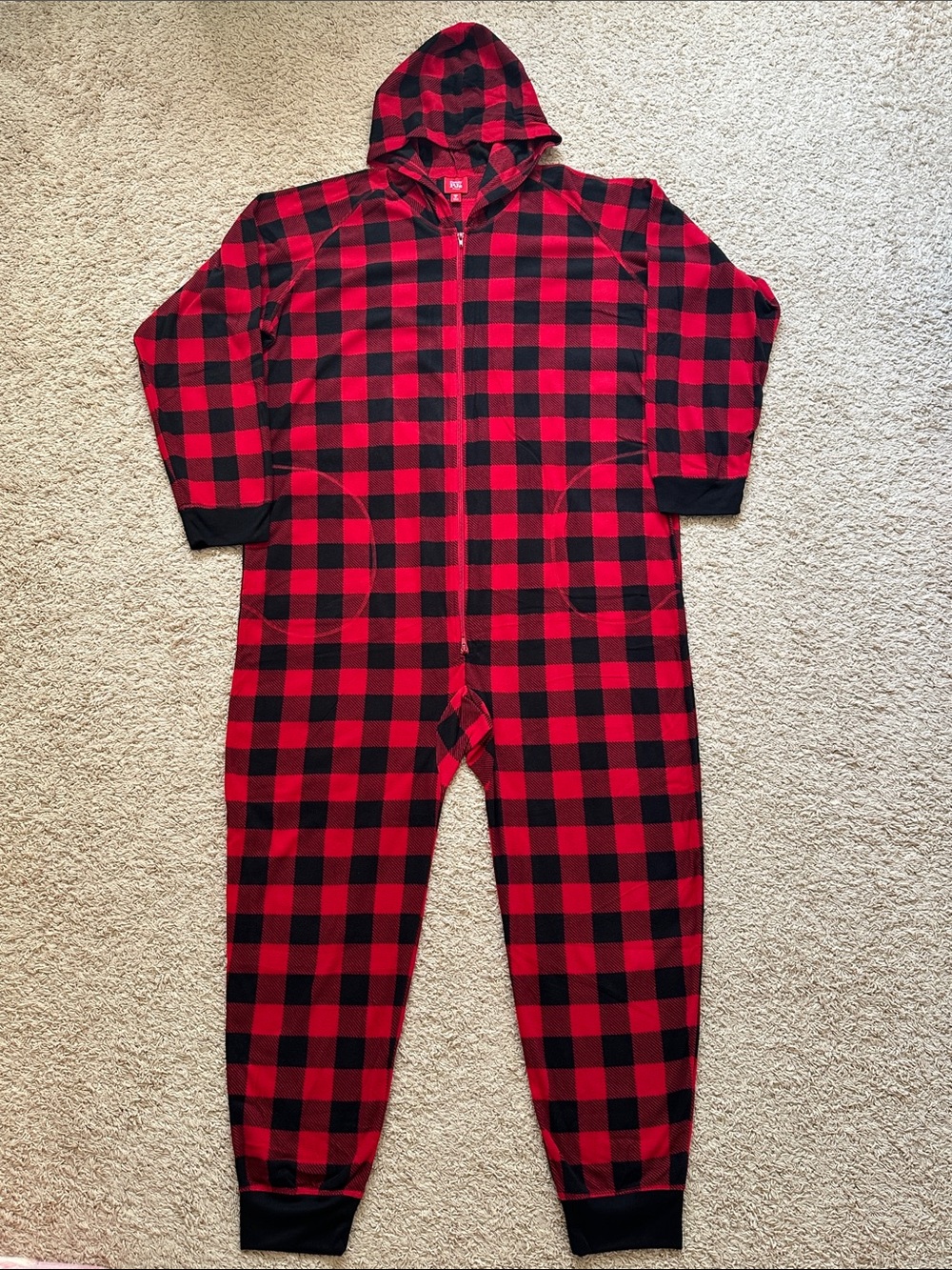 Macy's Red & Black Buffalo Plaid Hooded One-Piece Pajama
